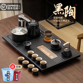 高档黑陶功夫茶具套装 家用客厅全自动一体乌金瓷石茶盘烧水壶茶台