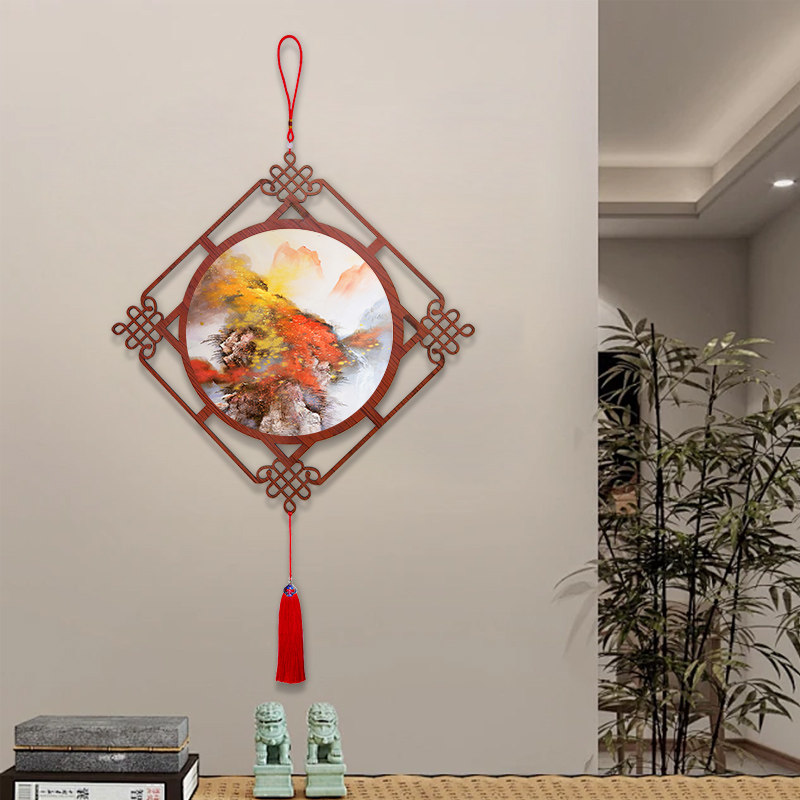 中国结挂饰入户玄关新中式山水画客厅墙上挂件装饰品餐厅书房挂画
