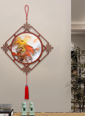 中国结挂饰入户玄关新中式山水画客厅墙上挂件装饰品餐厅书房挂画