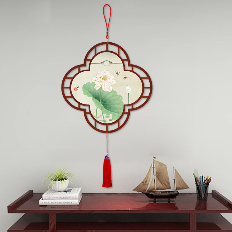 新中式荷花装饰画入户门玄关挂件兰花客厅中国结挂饰餐厅书房挂画图片