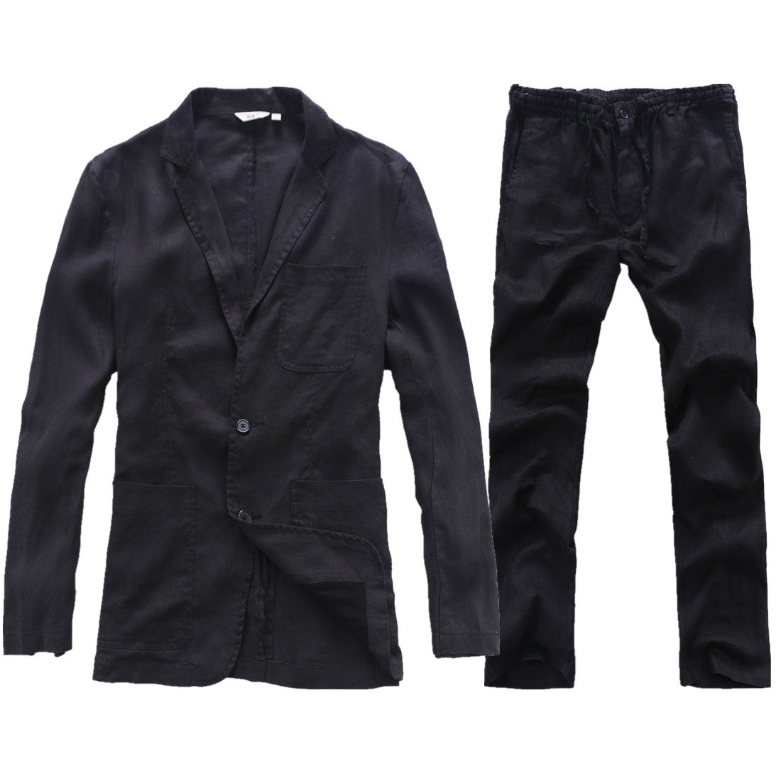 亚麻西服套装男士宽松棉麻两件套夏季麻料男装薄款休闲小西装外套