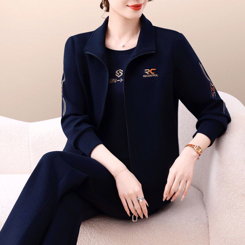 官方迈耐克斯运动套装女2026新款春秋时尚洋气妈妈立领减龄休闲服