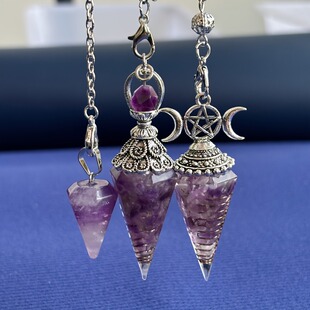 灵摆天然水晶碎石树脂六角锥灵摆 srt吊坠 内镶弹簧灵摆调频