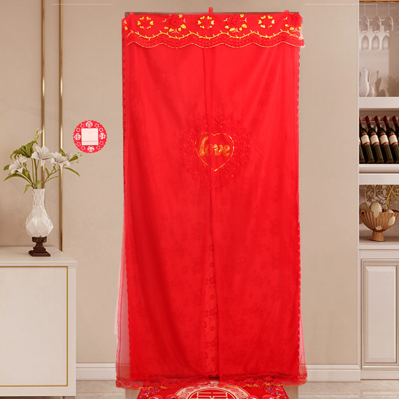 布艺绣花红门帘婚庆用品