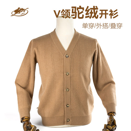阿拉善沙漠王V领驼绒开衫针织保