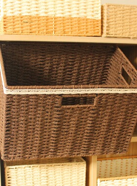 田园编织收纳筐大号草编储物箱编制无盖 编筐衣橱衣柜收纳箱简约