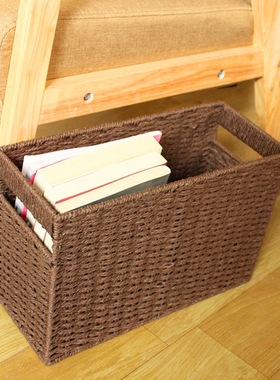 办公用品桌面收纳盒抽屉式书立创意书架文件资料架书报筐编织书籍