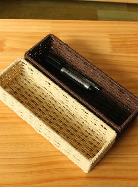 桌面小号收纳盒编制无盖杂物储物筐餐桌刀叉具整理篮遥控器盒子