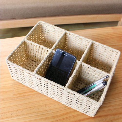 编织桌面化妆品收纳盒玄关分类框
