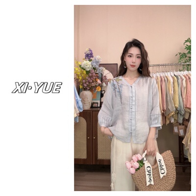 【A148，A154】夏季苎麻衬衫女 复古文艺气质衬衣宽松刺绣衬衫