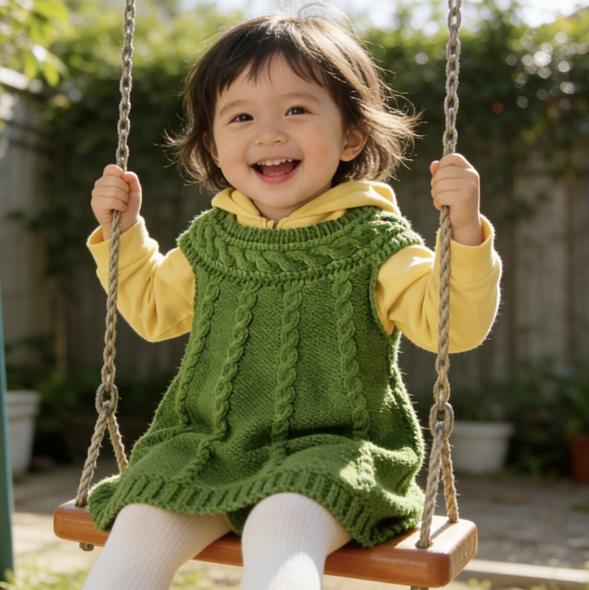 明明原创纯手工宝宝毛线背心裙春秋冬女童绞花针织裙婴幼儿连衣裙