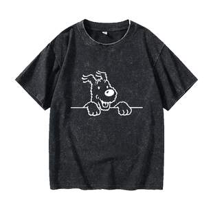 欧美动漫丁丁历险记 亭亭历险记T恤短袖休闲衣服女男圆领大码宽松