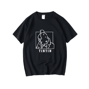 新款动漫Tintin丁丁历险记经典学生T恤短袖潮衣服女男圆领大码宽