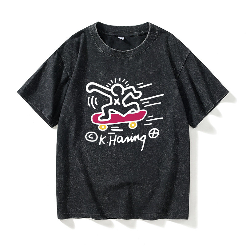 欧美波普风潮牌keithharing凯斯哈林涂鸦联名t恤短袖个性衣服女男