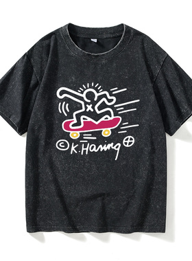 欧美波普风潮牌keithharing凯斯哈林涂鸦联名T恤短袖个性衣服女男