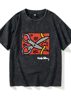 欧美波普风潮牌keithharing凯斯哈林涂鸦联名T恤短袖黑色衣服女男