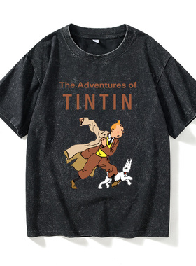 丁丁历险记tintin Adventure卡通动漫周边T恤短袖休闲衣服女男圆