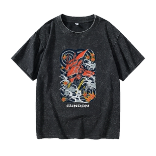 Gundam高达机动战士联名日系浮世绘T恤短袖慵懒风衣服女男圆领大