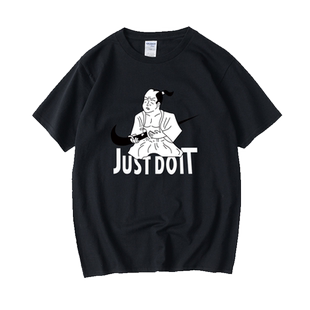 日系潮牌原宿风恶搞日本武士just do itT恤短袖圆领夏季男女情侣