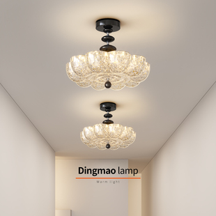 法式 轻奢中古吸顶灯过道玄关房间卧室灯具高级感金箔花瓣现代简约