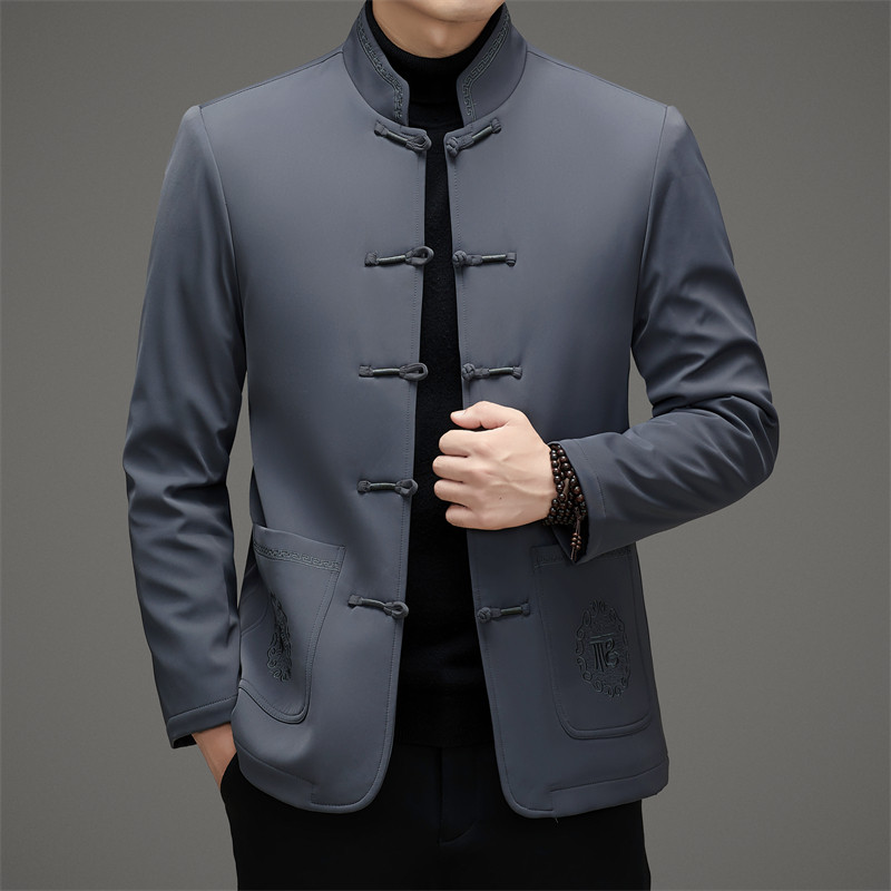 中老年冬季加绒刺绣唐装男风爸爸中式外套XZ804/M509P140,男装民族服装,星座804（原QT730）