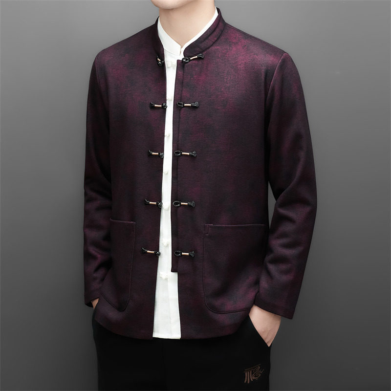 冬季老人印花唐装风男加绒爸爸中式外套M25311P115,男装民族服装,星座804（原QT730）