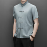 25年夏季中老年风纯色上衣爷爷立领放真丝唐装M9209P63，男装民族服装，星座804（原QT730）