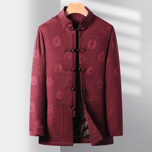 XZ804冬季老人印花羽绒服立领唐装汉服爷爷保暖外套男D21815P200图片