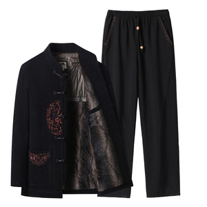 冬季中老年唐装加绒刺绣套装男风爸爸中式外套XZ804/T519P155图片