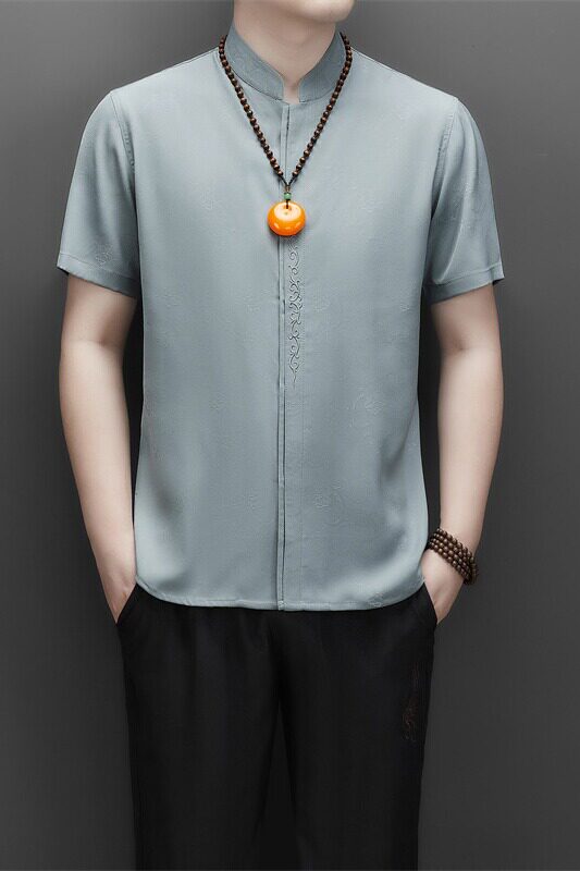 夏季仿真丝高端提花唐装男士中老年风新中式汉服MB9303P96,男装民族服装,星座804（原QT730）