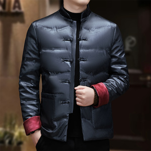 冬中老年亮面印花羽绒服风唐装爷爷外套XZ804/D2815P200外景图片