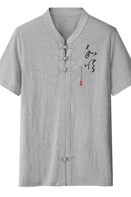夏季风青年刺绣修身T恤XZ804/21001P45平铺浅灰色,男装民族服装,星座804（原QT730）