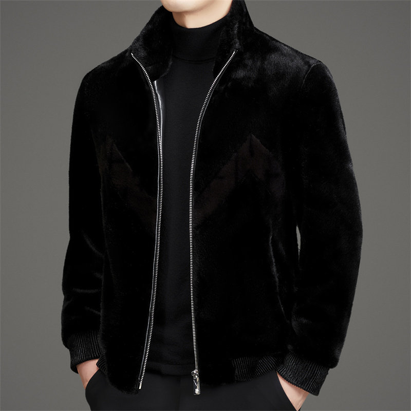 男冬季雪兰貂皮毛一体立领短款中青年夹克保暖外套M88208P245，男装皮衣，星座804（原QT730）