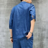 25年水洗牛仔五分袖薄款上衣风大码汉服XZ804/S7708P85，男装民族服装，星座804（原QT730）