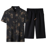 夏季香云纱高端提花唐装中老年风新中式汉服MB9217P86黑色，男装民族服装，星座804（原QT730）
