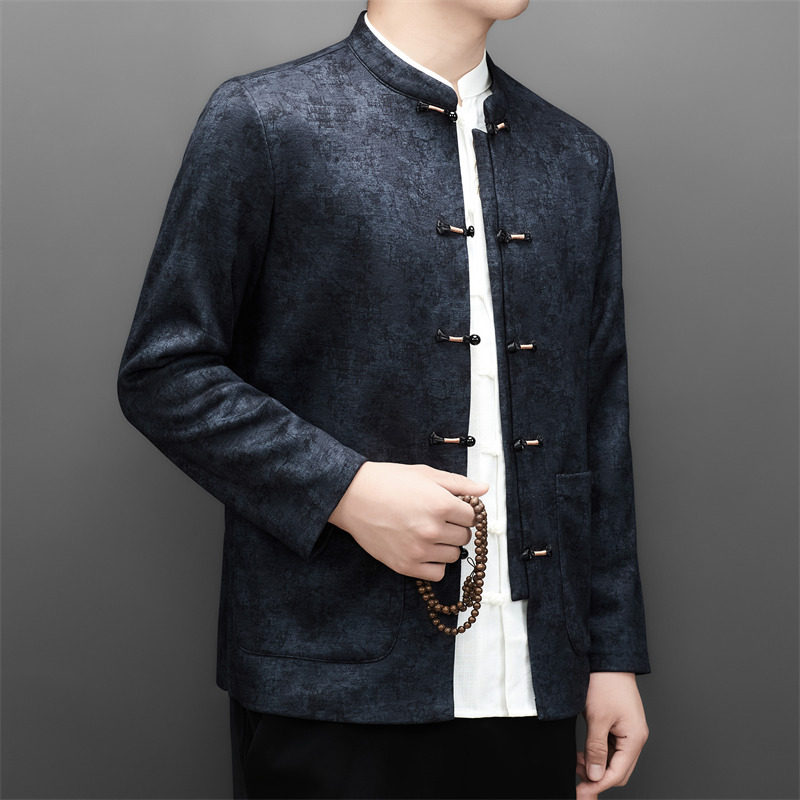 冬季老人印花唐装风男加绒爸爸中式外套XZ804/M25311P115,男装民族服装,星座804（原QT730）