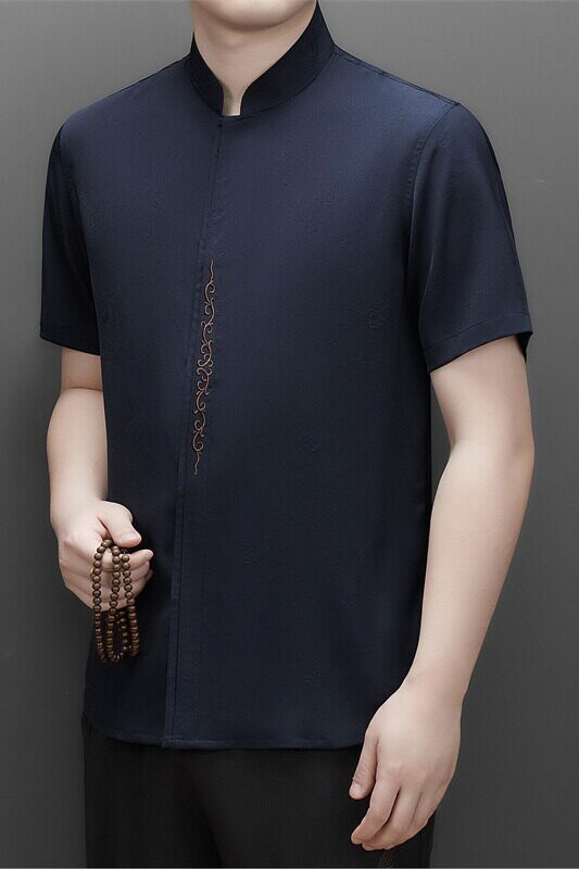 夏季仿真丝高端提花唐装男士中老年风新中式汉服M9303P73,男装民族服装,星座804（原QT730）