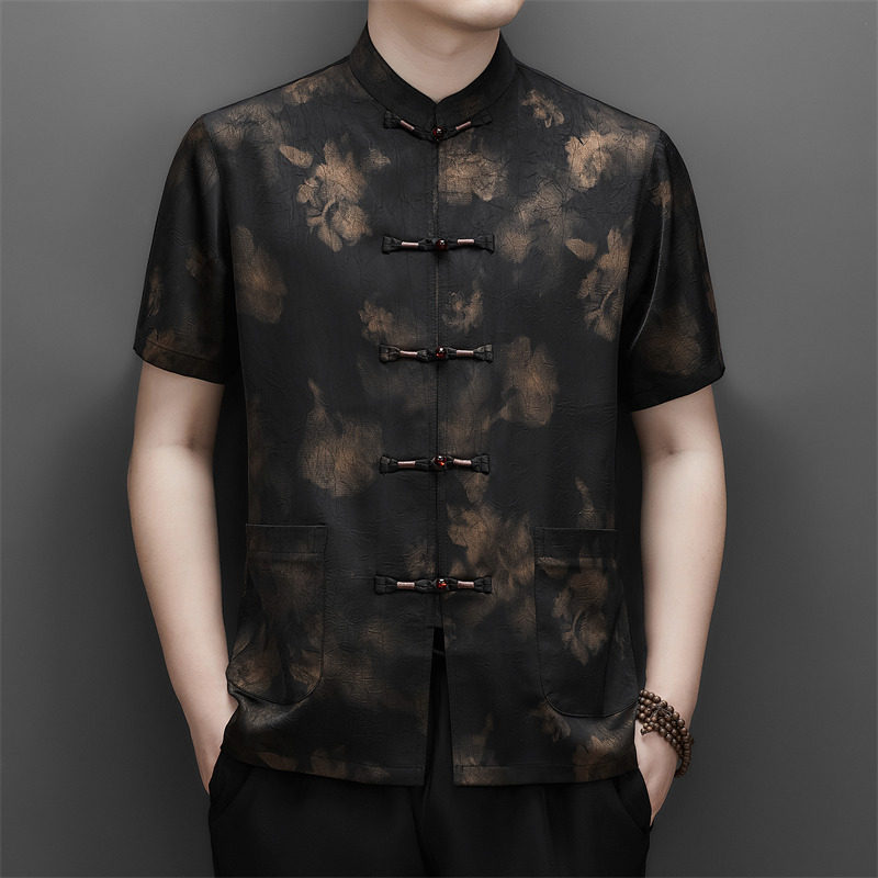 25年夏季香云纱高端印花唐装男士中老年风新中式汉服M9217P63,男装民族服装,星座804（原QT730）