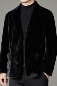 雪兰貂两面穿短款冬季男皮毛一体仿皮草外套M1122P248适合贴牌图片