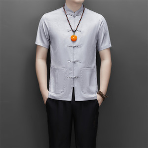 高端提花唐装男士中老年风新中式汉服M9302P93星空灰图片