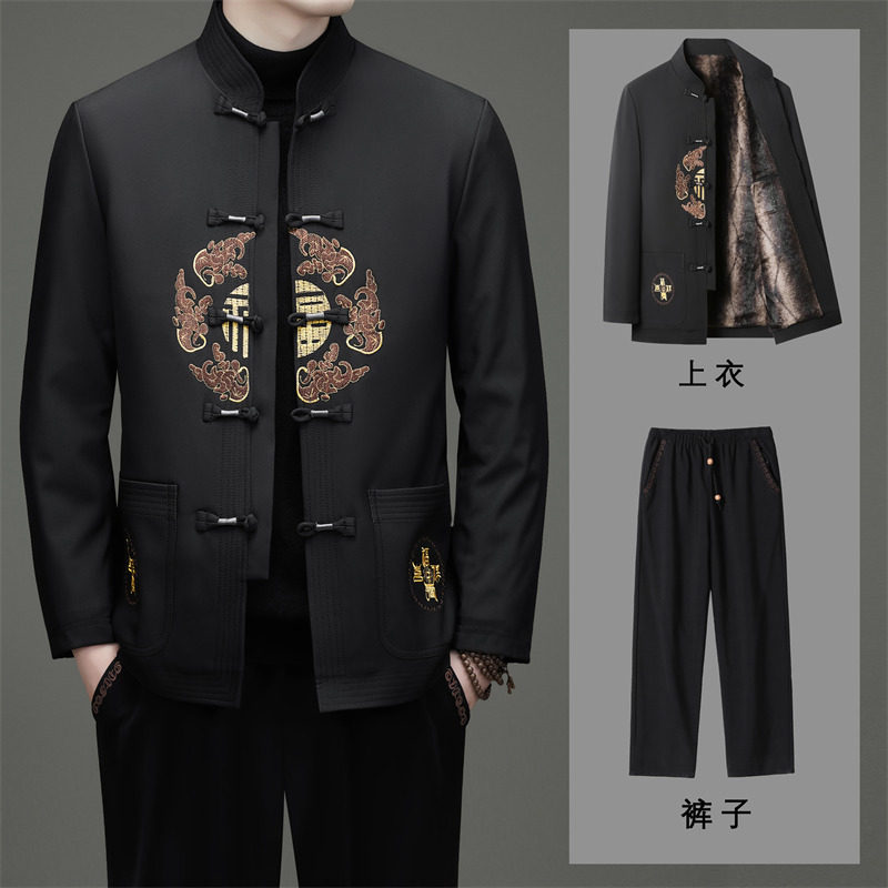 风冬季老人刺绣唐装中老年加绒套装RT578P140,男装民族服装,星座804（原QT730）