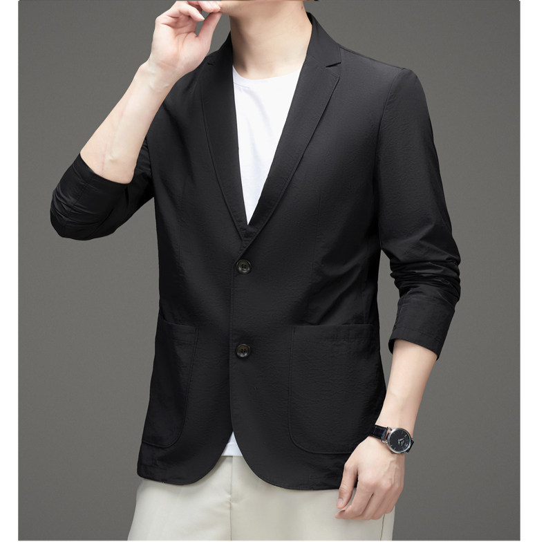 夏季西服皮肤衣商务冰丝超薄防晒西装单件上衣M2426P93黑色,男装西服套装,星座804（原QT730）