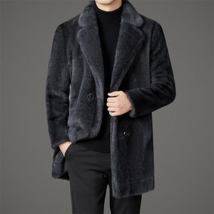冬季雪蓝貂中长款翻领皮毛一体双面穿大衣男XZ804/M1197P255咖啡图片