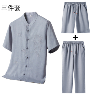 三件套棉麻唐装男士夏中老年风新中式汉服MC5101P112浅灰色
