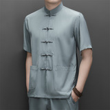 仿真丝高端提花唐装男士中老年风新中式汉服M9601P70灰绿色，男装民族服装，星座804（原QT730）