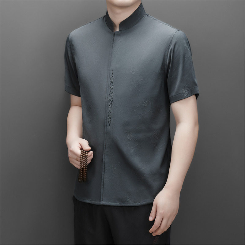 夏季仿真丝高端提花唐装男士中老年风新中式汉服M9303P73,男装民族服装,星座804（原QT730）