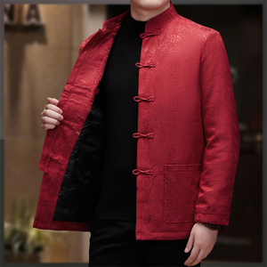 风冬季老人印花羽绒服爸爸唐装汉服男D2009P190图片