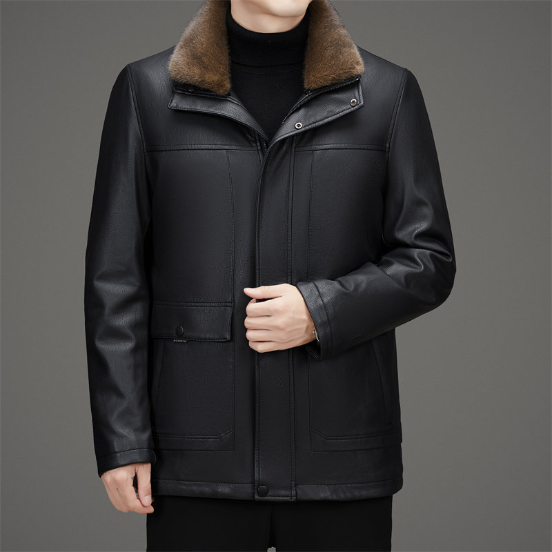冬季中年纯色PU皮毛领可拆加绒皮衣内胆可拆XZ804/M9712P260,男装皮衣,星座804（原QT730）