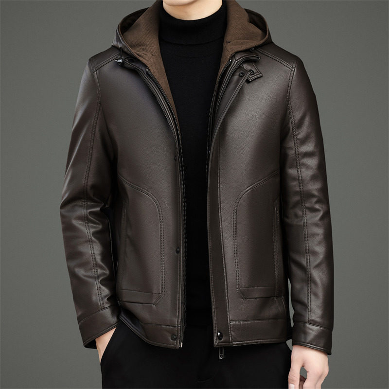 皮羽绒25年冬季新款中老年男士帽可脱卸羽绒服皮夹克M76678P230,男装羽绒服,星座804（原QT730）