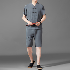 唐装套装风棉麻五分袖男士夏中青年新中式MB5105P93深灰色图片